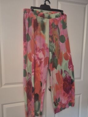 Wide Leg Floral Palazzo Pants in Pink & Green